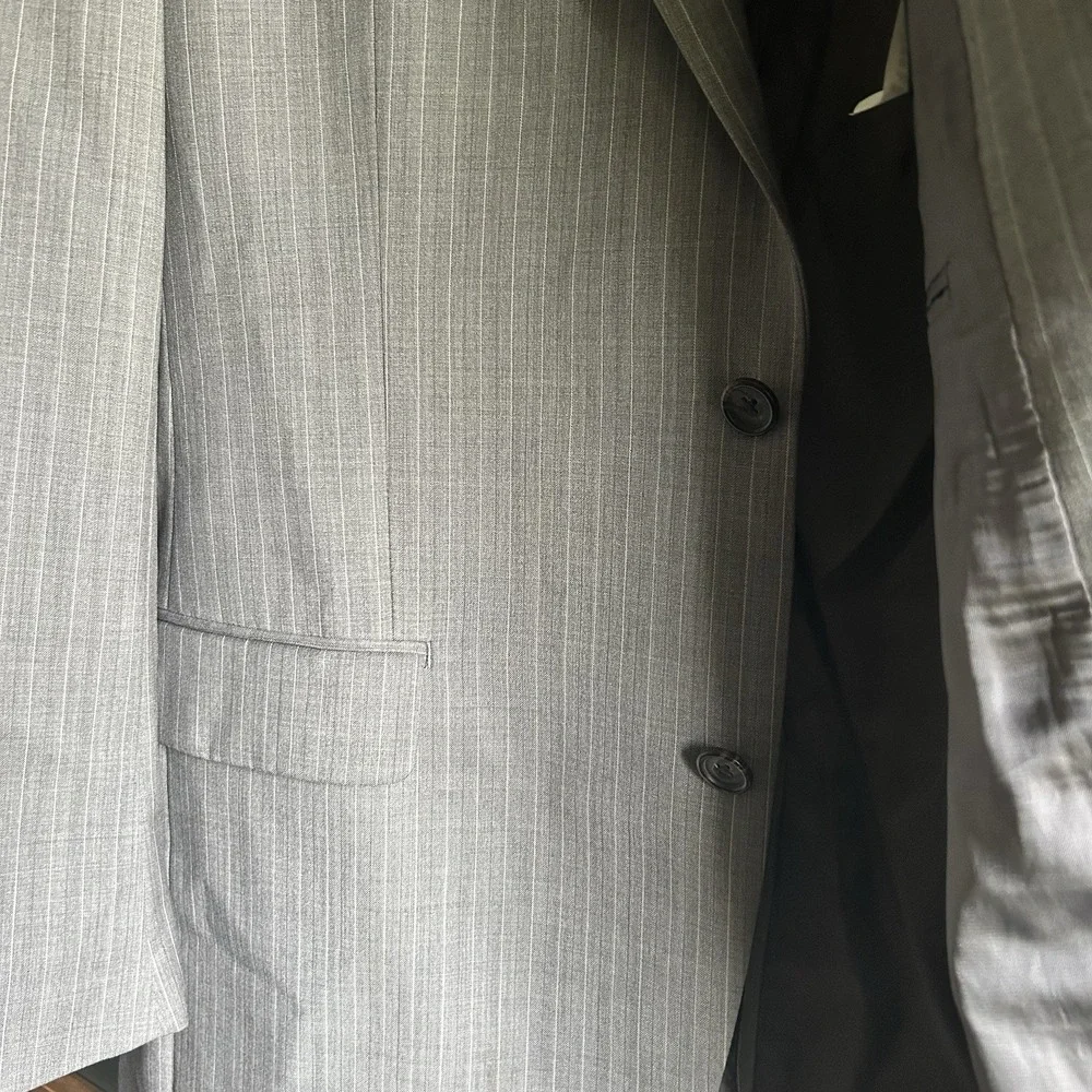 Lauren Ralph Lauren Men 42L Grey Pinstripe 100% Wool 2 Button Blazer Suit Jacket